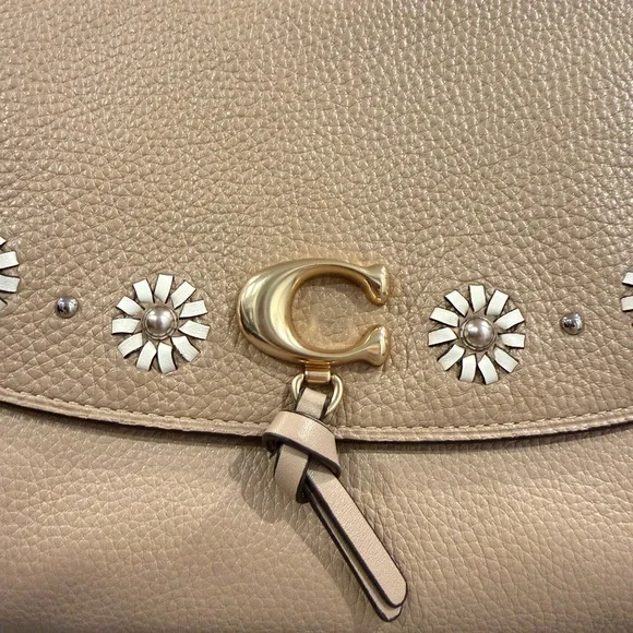 Coach Remi Leather Shoulder Bag With Whipstitch Daisy Appliqué